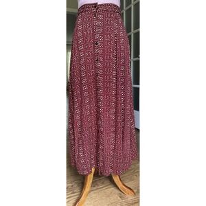 Vintage California Influence Red Boho Maxi Skirt Rayon Button Front Sz 26 (0)